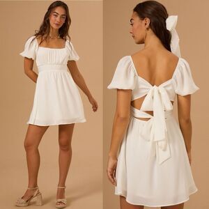 Altar'd State White Brooke Double Tie Back Mini Dress Large